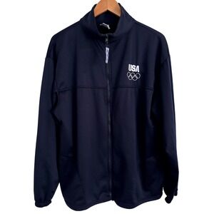 Vintage USA Olympics Track Jacket Navy Blue Full Zip Mock Neck XL Made in USA